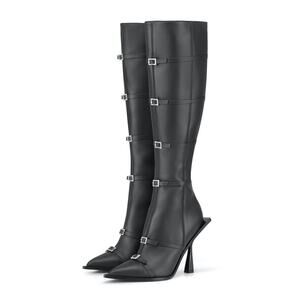 God Save Queens Rendezvous Embellished Boots Knee High Pointed Toe Black Sz EU39